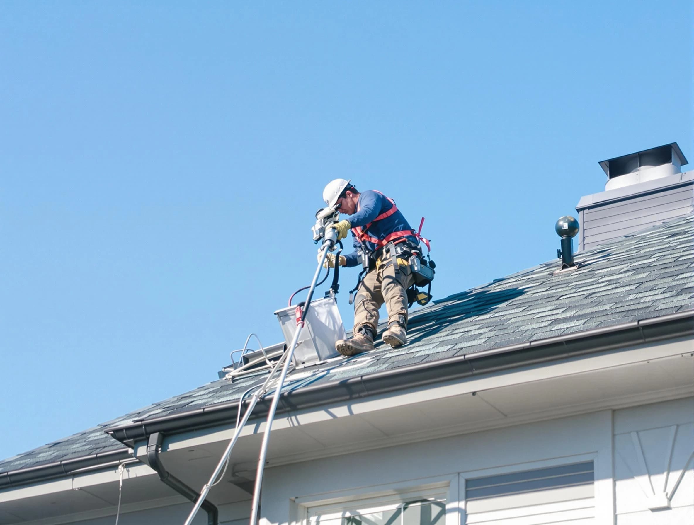 Federal Heights Dryer Vent Cleaning certified technician cleaning a roof-mounted dryer vent system in Federal Heights