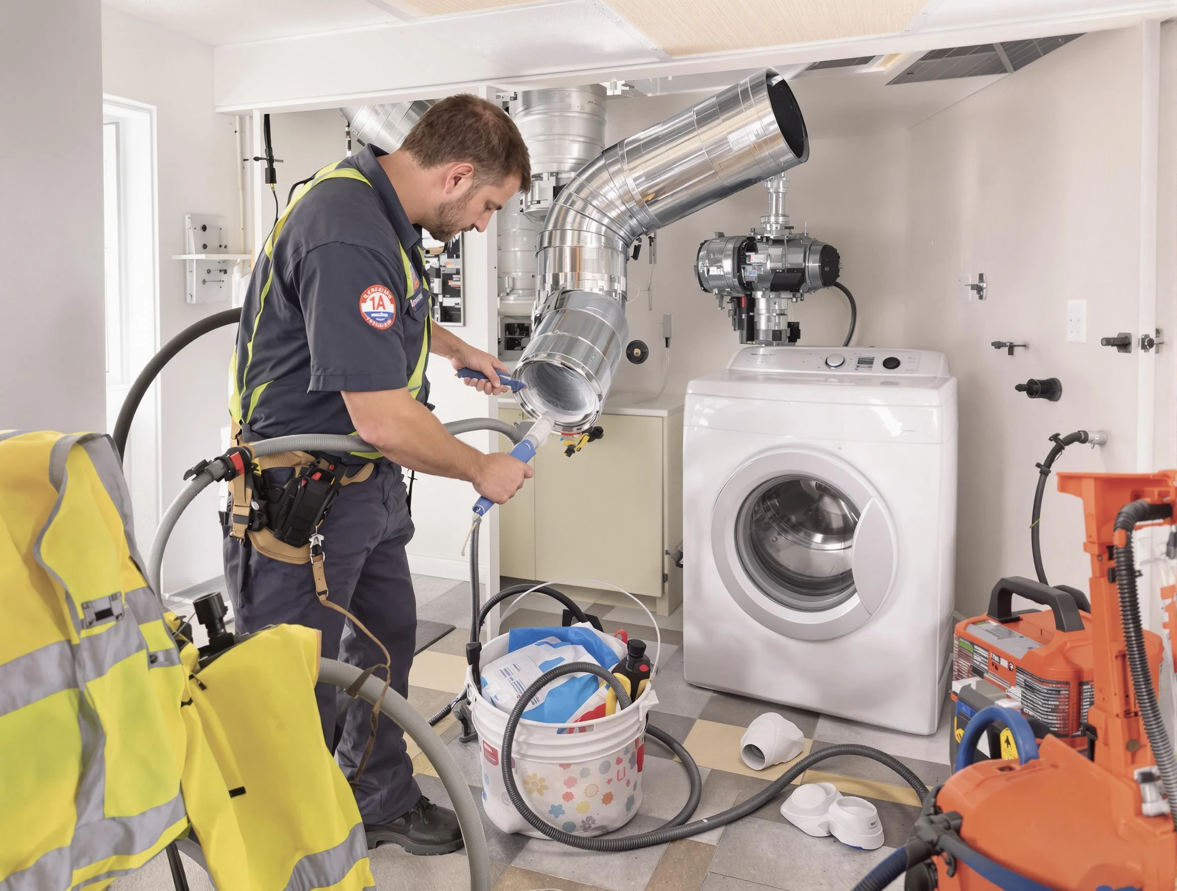 Federal Heights Dryer Vent Cleaning technician using specialized equipment to clear severe dryer vent blockage in Federal Heights